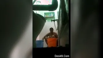 Married Woman Bathing Caught On Hidden Camera In Bathroom