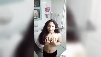 Cute GF Flashing Her Natural Boobs On Camera For Him