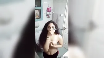 Cute GF Flashing Her Natural Boobs On Camera For Him
