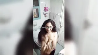 Cute GF Flashing Her Natural Boobs On Camera For Him