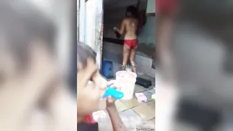 Village GF Bathing Outdoors Exposing Her Naked Body