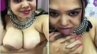 Horny Desi Bhabhi Playing With Her Big Boobs And Sucking Them