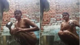 Rural Desi Babe Filming Her Outdoor Bathing Selfie For Boyfriend