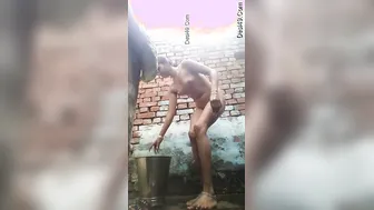 Rural Desi Babe Filming Her Outdoor Bathing Selfie For Boyfriend