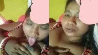Village Wife Sucking Her Own Tits During Naughty Video Call