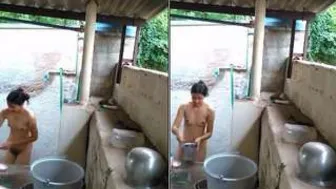 Sexy GF Bathing Outdoors Caught On Hidden Camera View