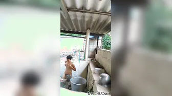 Sexy GF Bathing Outdoors Caught On Hidden Camera View