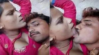 Village Lovers Kissing And Touching Intimately In Secret Spot