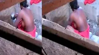 Married Village Wife Bathing Outside Caught On Hidden Camera Naked