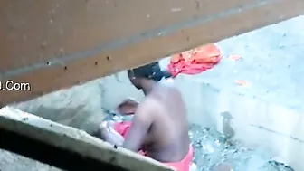 Married Village Wife Bathing Outside Caught On Hidden Camera Naked