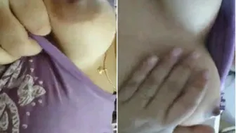 Married Wife Squeezing Her Big Milky Boobs Playing With Them