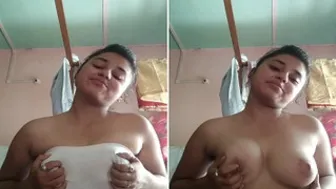 Horny Indian Babe Playing With Her Soft Boobs In Bedroom Alone