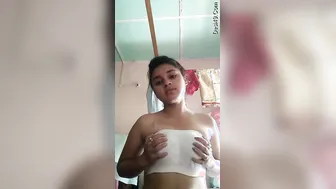 Horny Indian Babe Playing With Her Soft Boobs In Bedroom Alone