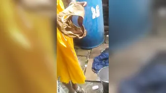 Village Girl Bathing Outdoors While Boyfriend Secretly Films Her