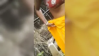 Village Girl Bathing Outdoors While Boyfriend Secretly Films Her