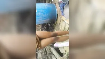 Village Girl Bathing Outdoors While Boyfriend Secretly Films Her