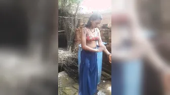 Village Girl Bathing Outdoors While Boyfriend Secretly Films Her