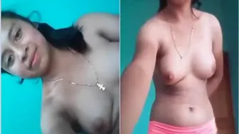 Young Desi Babe Showing Off Her Perky Tits On Video For Lover