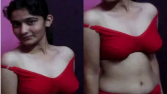 Cute Desi GF Posing In Red Bra Teasing Her Boyfriend