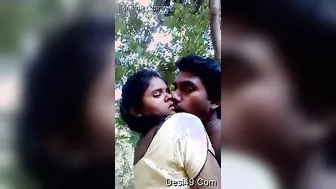 Married Indian Couple Kissing Outdoors Getting Wild Together