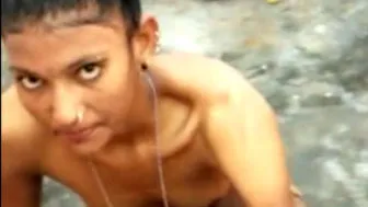 Cute Village Babe Bathing Naked Outdoors By The Water Pump