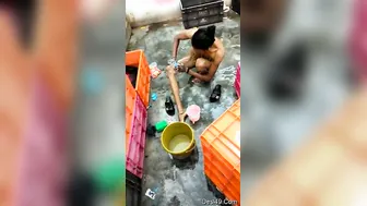 Cute Village Babe Bathing Naked Outdoors By The Water Pump