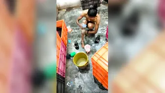 Cute Village Babe Bathing Naked Outdoors By The Water Pump