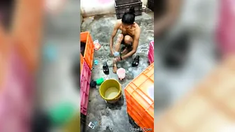 Cute Village Babe Bathing Naked Outdoors By The Water Pump