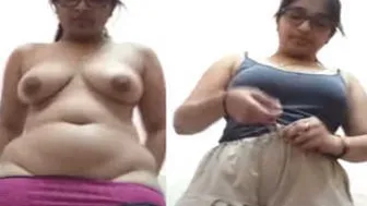 Cute GF Pressing Her Soft Boobs Naked For Boyfriend Clip