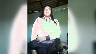 College Teen Pressing Her Soft Boobs Selfie Teasing Her Boyfriend