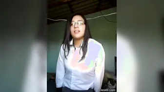 College Teen Pressing Her Soft Boobs Selfie Teasing Her Boyfriend