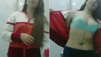 Cute GF Taking Naked Boob Selfies In The Bathroom