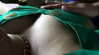 Wife In Green Blouse Letting Him Press And Squeeze Her Big Boobs