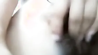 Young College Babe Pressing Her Tits And Rubbing Pussy At Home