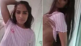 Indian College Babe Pressing Her Soft Boobs Teasing On Camera