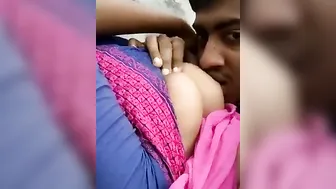 Desi Boyfriend Sucking His GFs Soft Boobs At Night