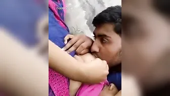 Desi Boyfriend Sucking His GFs Soft Boobs At Night