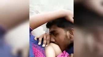 Desi Boyfriend Sucking His GFs Soft Boobs At Night