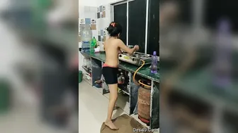 Desi Girl In Tight Shorts Bending Over While Cooking Dinner