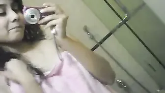 Indian College Babe Stripping Naked Showing Tits In Bathroom
