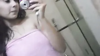 Indian College Babe Stripping Naked Showing Tits In Bathroom