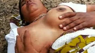 Sexy Aunty Squeezing Her Big Tits And Rubbing Pussy Outside