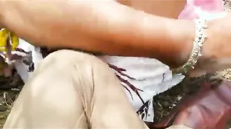 Sexy Aunty Squeezing Her Big Tits And Rubbing Pussy Outside