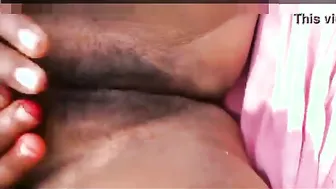 Sexy Aunty Squeezing Her Big Tits And Rubbing Pussy Outside