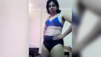 Sexy Bhabhi Posing In Blue Lingerie Before Getting Naked For Me