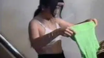 College GF Getting Dressed After Morning Sex Session