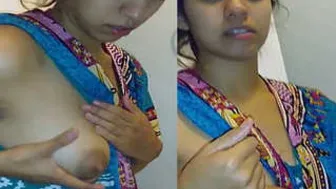 Sexy GF Pressing Her Natural Boobs Hard Moaning Loudly