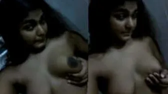 Cute Desi Babe Filming Herself Squeezing Her Natural Tits Alone