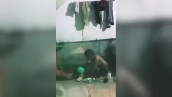 Skinny Young Desi Babe Soaping Up Her Naked Body In Village Bath