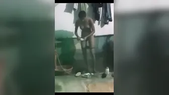 Skinny Young Desi Babe Soaping Up Her Naked Body In Village Bath